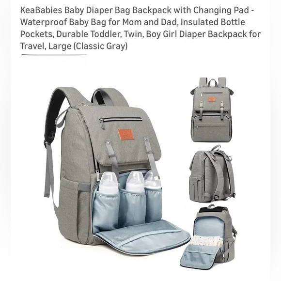 NWT..Gray Diaper Bag Backpack for Men and Women - Picture 1 of 9